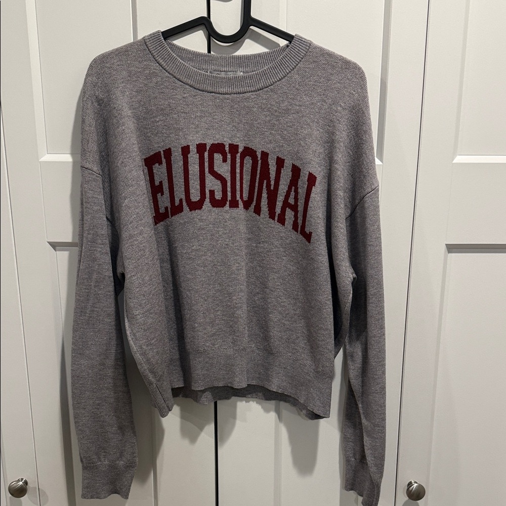 Gray Sweater with Red Lettering